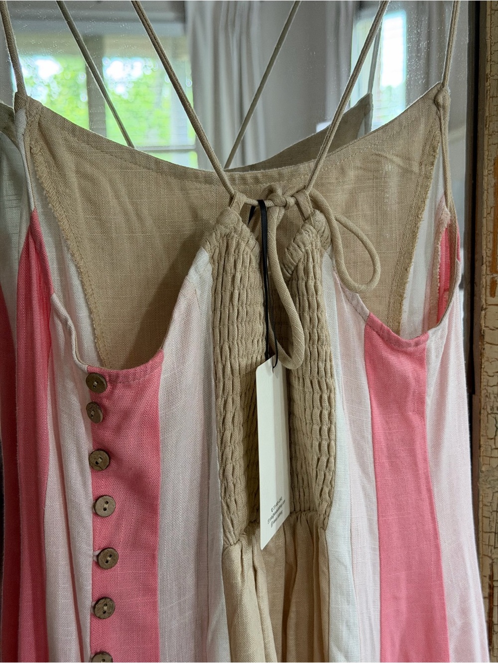 Spaghetti Strap Maxi Dress in Pink, White & Cream - Picture 4 of 5